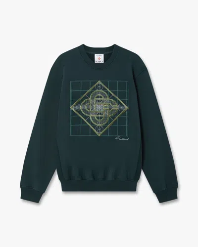 Casablanca Paris Dark Teal Logo Geometrie Sacree Embroidered Sweatshirt In Blue