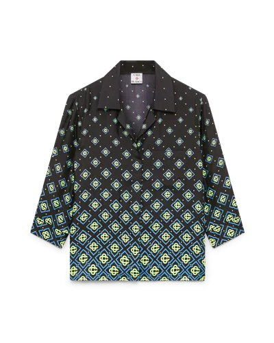 Casablanca Paris Degrade Monogram Long Sleeve Silk Shirt In Black