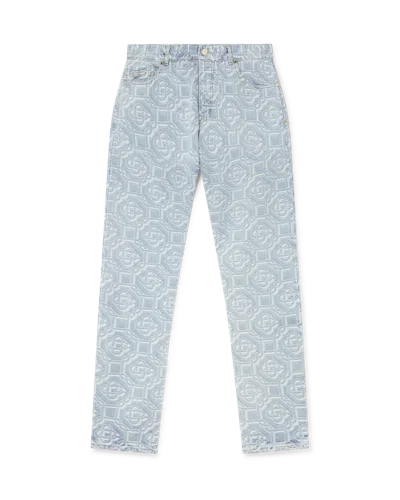 Casablanca Paris Denim Bleached Monogram Trousers In Multi
