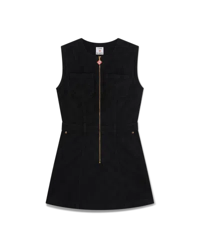 Casablanca Paris Denim Monogram Zip Dress In Black