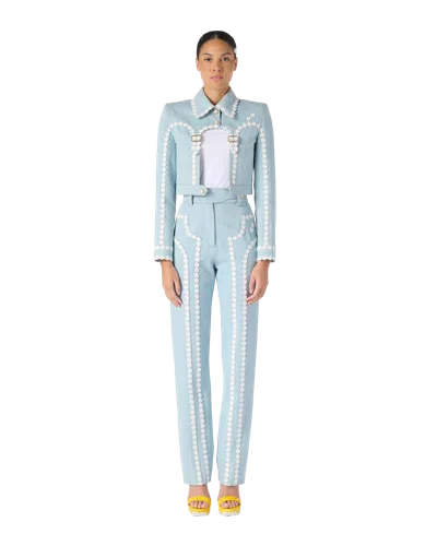 Casablanca Paris Denim Trouser With Daisy Lace Trim In Blue