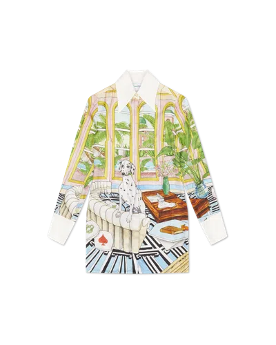 Casablanca Paris Dream House Silk Dress In White In Multi