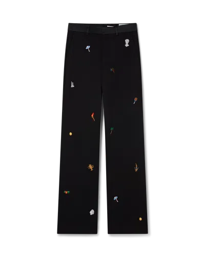 Casablanca Paris Embroidered Motif Wool Tailored Trousers In Black
