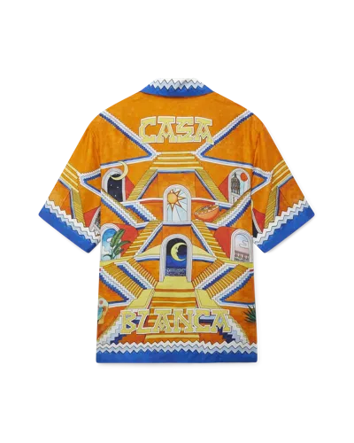 Casablanca Paris Escalier Infini Short-sleeve Silk Shirt In Blue In Multi