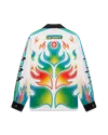 Casablanca Paris Flame Laurel Long Sleeve Silk Twill Shirt In Black In Multi