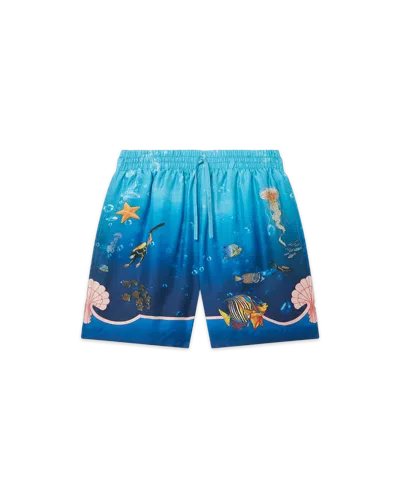 Casablanca Paris Fond Marin Silk Shorts In Blue