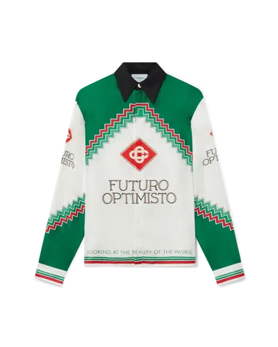 Casablanca Paris Futuro Optimisto Long-sleeve Silk Shirt In Green