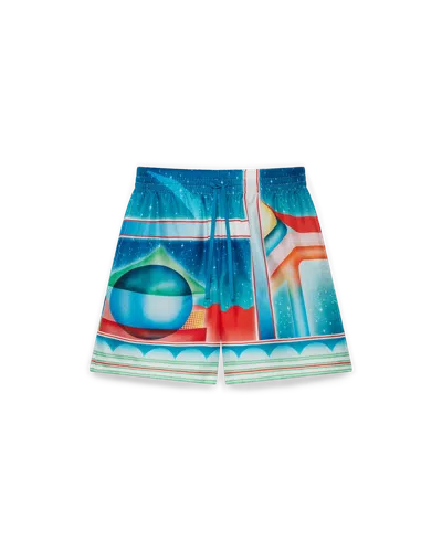 Casablanca Paris Galaxy Court Silk Shorts In Blue