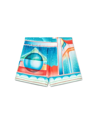 Casablanca Paris Galaxy Court Silk Shorts In Multi