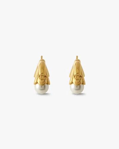Casablanca Paris Gold & White Double Lotus Pearl Earrings By