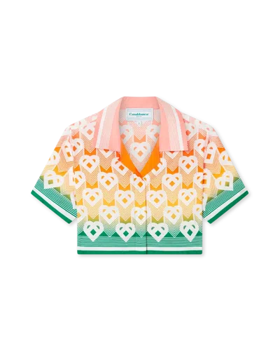 Casablanca Paris Gradient Heart Monogram Cropped Short-sleeve Silk Shirt In Multi