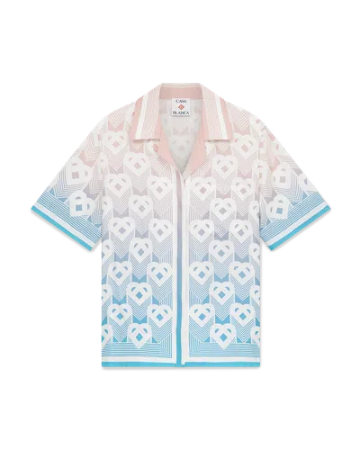 Casablanca Paris Gradient Heart Monogram Silk Short-sleeve Shirt In Blue