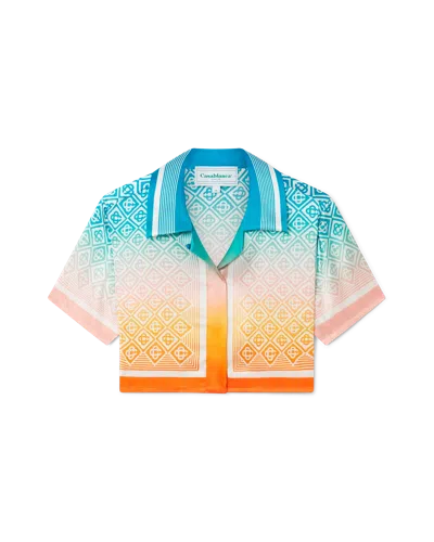 Casablanca Paris Gradient Monogram Cropped Short-sleeve Silk Shirt In Multi