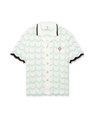 Casablanca Paris Gradient Wave Cotton Crochet Short Sleeve Shirt In Black In White