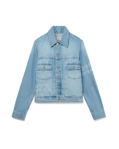 Casablanca Paris Graffiti Distressed Denim Jacket In Light Blue