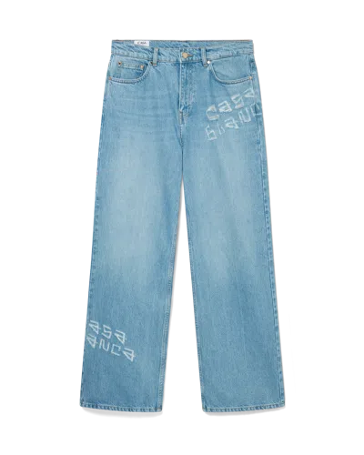 Casablanca Paris Graffiti Distressed Denim Jeans In Light Blue