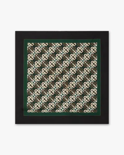 Casablanca Paris Green & Navy Check Monogram Medium Silk Scarf By