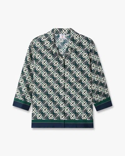 Casablanca Paris Green & Navy Check Monogram Pyjama Long Sleeve Silk Shirt In Multi