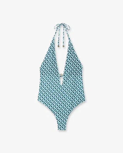 Casablanca Paris Green Cubist Cc Monogram Plunge Swimsuit