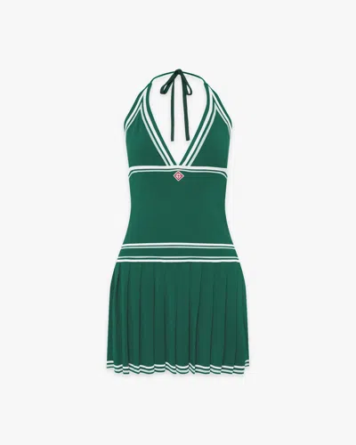 Casablanca Paris Green Pleated Halter Mini Dress