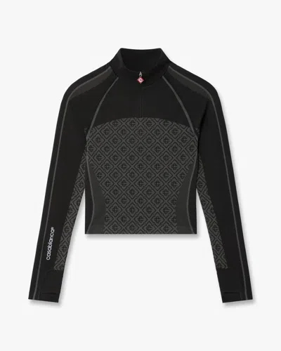 Casablanca Paris Grey Seamless Monogram Half Zip Long Sleeve Top In Black