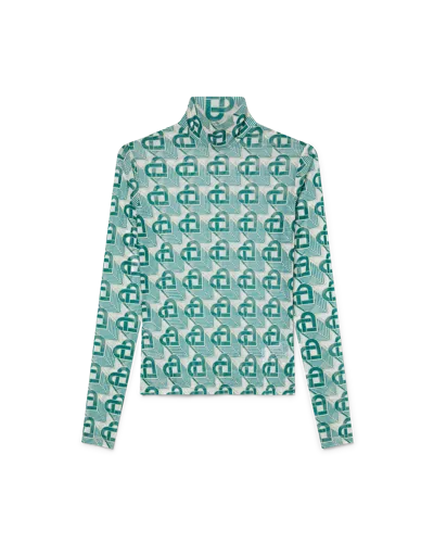 Casablanca Paris Heart Monogram Mesh Top In Green