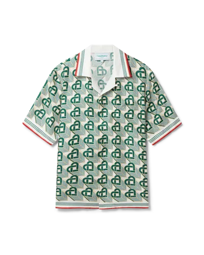 Casablanca Paris Heart Monogram Silk Shirt In Red In Blue