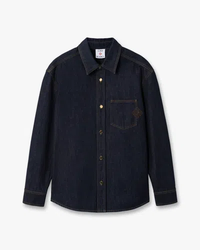 Casablanca Paris Indigo Raw Denim Long Sleeve Shirt In Blue
