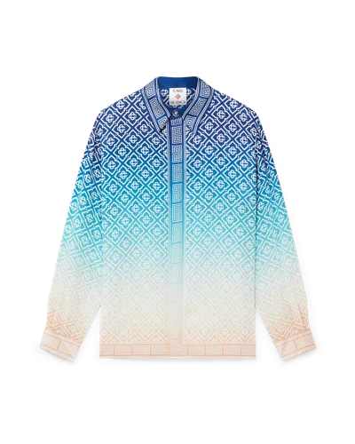 Casablanca Paris Jacquard Gradient Long-sleeve Silk Shirt In Blue
