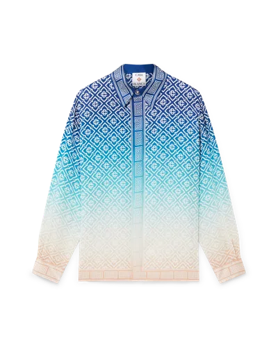 Casablanca Paris Jacquard Gradient Silk Long-sleeve Shirt In Blue