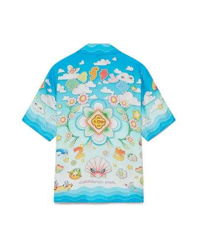 Casablanca Paris Kawaii Motif Short Sleeve Silk Twill Shirt In Multi