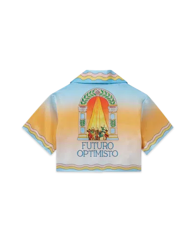 Casablanca Paris La Danse Cropped Short-sleeve Silk Shirt In Multi