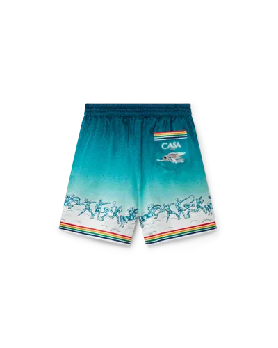 Casablanca Paris La Déesse Du Stade Silk Shorts In Blue
