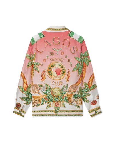 Casablanca Paris Lagos Tennis Club Long Sleeve Silk Shirt In Multi