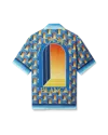 Casablanca Paris L'arche De Nuit Cuban Collar Short-sleeve Silk Shirt In Blue In Blue