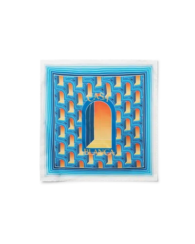 Casablanca Paris L'arche De Nuit Small Silk Scarf By  In Blue