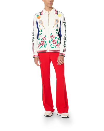 Casablanca Paris Laurel Intarsia Knit Jacket In Red In White