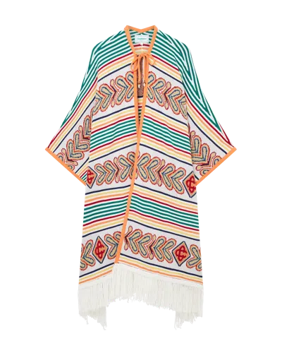 Casablanca Paris Laurel Knitted Poncho In White In Multi