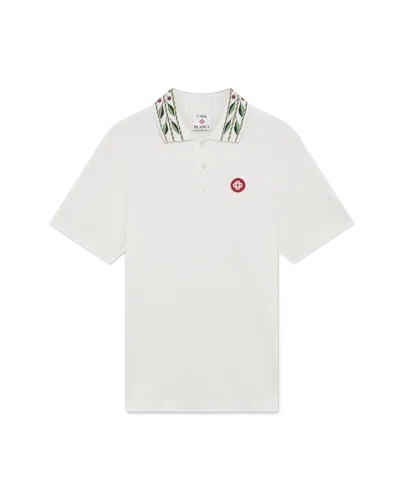 Casablanca Paris Laurel Pique Short Sleeve Polo Shirt In White