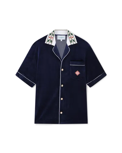 Casablanca Paris Laurel Short-sleeve Velour Shirt In White In Blue