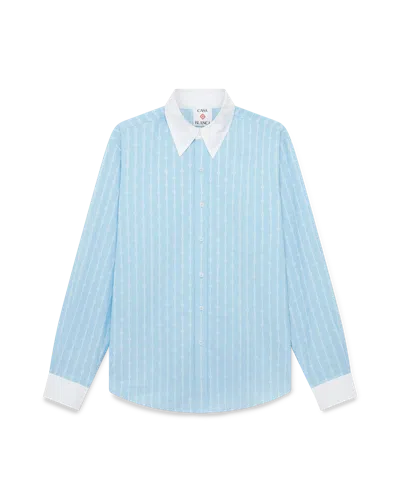 Casablanca Paris Laurel Stripe Long-sleeve Jacquard Shirt In White In Blue