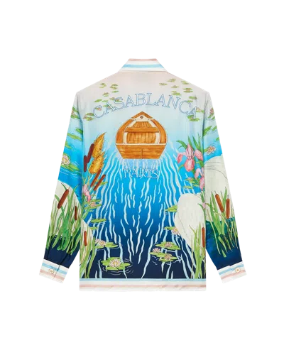 Casablanca Paris Le Lac Tranquille Long Sleeve Silk Shirt In Multi
