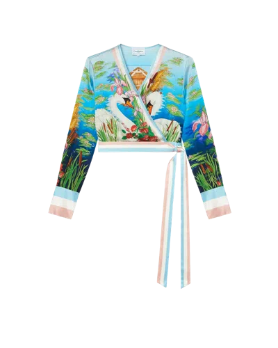 Casablanca Paris Le Lac Tranquille Wrap Long-sleeve Blouse In Multi