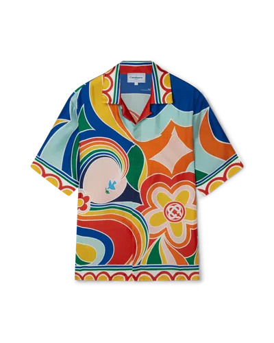 Casablanca Paris Le Pouvoir Des Fleurs Short Sleeve Silk Shirt In Multi