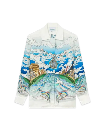 Casablanca Paris Le Vol Ideal Cuban Collar Silk Shirt In Multi