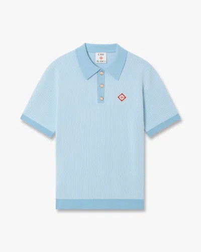 Casablanca Paris Light Blue Pinstripe Short Sleeve Knit Polo Shirt