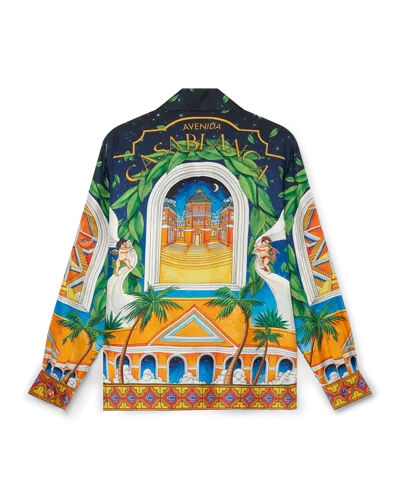 Casablanca Paris Maison D'ete Cuban Collar Long-sleeve Silk Shirt In Multi