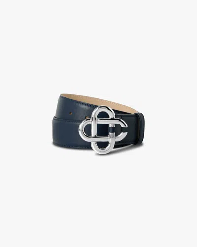 Casablanca Paris Men's Navy & Silver Classic Leather Cc Logo Belt In Blue