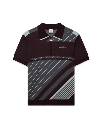 Casablanca Paris Merino Diagonal Tennis Polo In Black