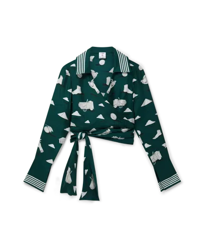 Casablanca Paris Metaphysical Long-sleeve Silk Wrap Shirt In Green
